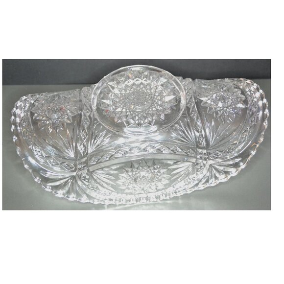 Vintage Clear Cut Glass Celery Dish Relish Bananas Serving Table Decor - Picture 7 of 7